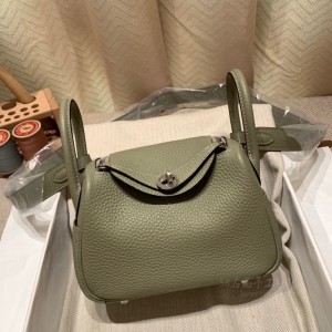 hermes Lindy mini 琳迪 TC Clemence皮 Q1鼠尾草绿 银扣(hermes 琳迪包)