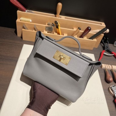 hermes kelly 2424 mini <strong>Evercolor</strong>皮拼swift皮 0L积雨云灰金扣(爱马仕<strong>Evercolor</strong>皮介绍)