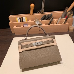 hermes mini kelly 19cm 二代 epsom皮 18大象灰 银扣(爱马仕birkin大象灰金扣价格)