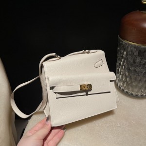 hermes kelly desordre 双面凯莉 epsom皮 10奶昔白 金扣(爱马仕凯莉包二代mini凯莉包) 官网