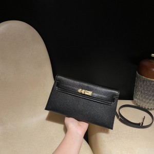 hermes kelly elan 腋下包 山羊皮Chevre 89黑色 金扣(爱马仕kelly腋下包) 图片