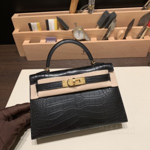 hermes mini kelly 19cm 二代 Alligator美洲鳄鱼皮 Matte雾面 89黑色 金扣