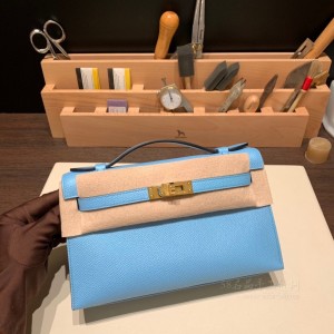 hermes mini kelly Pochette 21cm 一代 epsom皮 7N糖果蓝 金扣(爱马仕糖果包) 图片