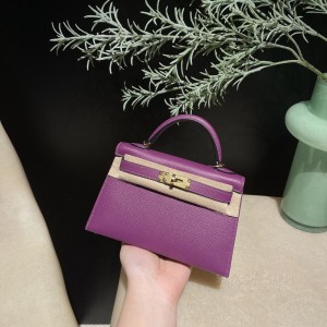 hermes mini kelly 19cm 二代 epsom皮 P9海葵紫 金扣(爱马仕康康海葵紫)