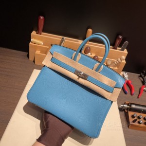 hermes birkin 25cm 铂金包 togo皮 p3北方蓝Blue De Nord P3 银扣