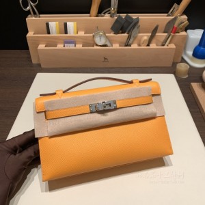 hermes mini kelly Pochette 21cm 一代 epsom皮 9V太阳黄 银扣(hermes twins bag) 价格