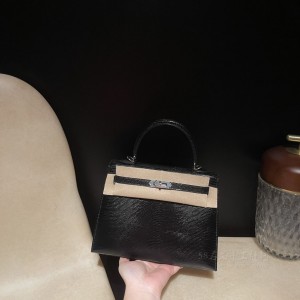 hermes kelly 25cm 凯莉包 lizard蜥蜴皮 稀有 89黑色 noir 银扣