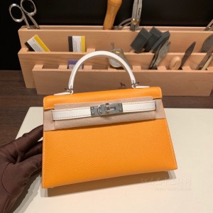 hermes mini kelly 19cm 二代 epsom皮 1Z小鸡黄拼i2奶油白 金扣(爱马仕kelly25小鸡黄多少钱)