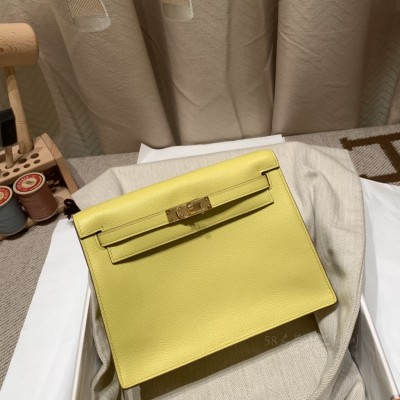 hermes kelly Danse 跳舞包 <strong>Evercolor</strong>皮 9R柠檬黄 金扣