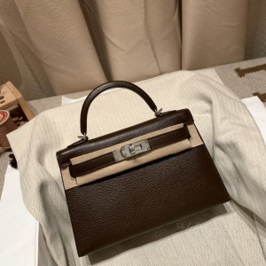 hermes mini kelly 19cm 二代 山羊皮Chevre 哈瓦那没拼橘瓷色 银扣(爱马仕哈瓦那)