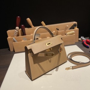 hermes mini kelly 19cm 二代 epsom皮 0M玛萨拉茶色金扣(hermes mini lady)