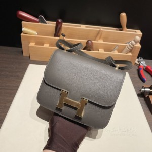 hermes Constance 19cm 康康 空姐包 evercolor皮 C6灰绿色 金扣(hermes康康包价格)