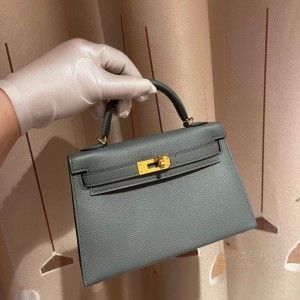 hermes mini kelly 19cm 二代 epsom皮 63杏绿 金扣(爱马仕mini kelly二代颜色)