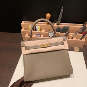 hermes kelly 25cm 凯莉包 togo皮 18大象灰Etoupe 金扣(爱马仕凯莉包专柜价格象牙灰)