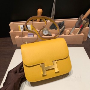 hermes Constance 19cm 康康 空姐包 epsom皮 9D琥珀黄 金扣(爱马仕空姐包尺寸多少)