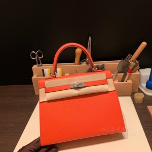 hermes kelly 25cm 凯莉包 epsom皮 9J火焰橙 银扣