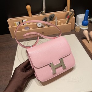 hermes Constance 19cm 康康 空姐包 山羊皮Chevre 3Q粉 银扣